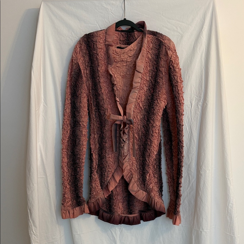 Jacket and sleeveless top - Textured Ruffle Peplum - Pink and dark rose
